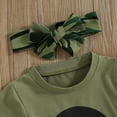 thumbnail image 4 of Elippeo Girls Summer 3PCS Shorts Sets 3 6 12 18 24 Months 3 4 5 Years Short Sleeve Letter Print Tops Camouflage Shorts Headband Sets, 4 of 7