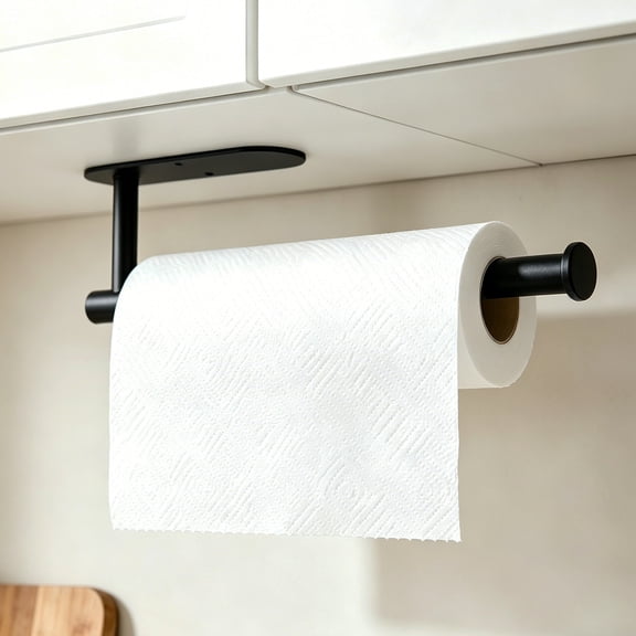Paper Towel Holder for Kitchen Wall Mount Towel Holder Adhesive and Screws Black