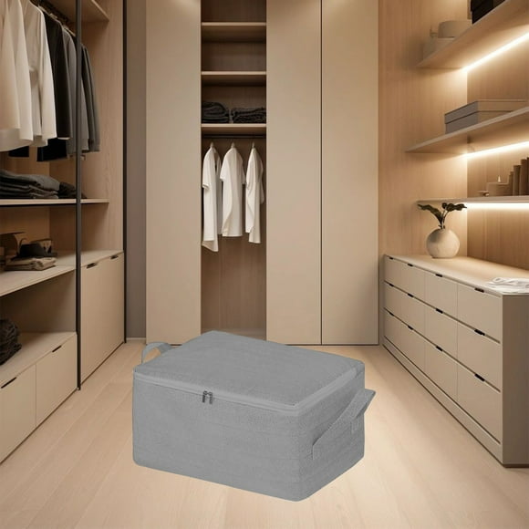 Heavy Duty Extra Large Storage Bag with Reinforced Handles | Double Zipper Closet Organizer Tote | Collapsible Waterproof Non-Woven Fabric | Space Saving Bin | 61x50x71cm | Gray | 1 Pack