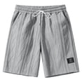 thumbnail image 5 of longantii Mens Waffle Corduroy Shorts Elastic Waist Drawstring Casual Texture Lightweight Short Summer Beach Pants with Pockets Gray M, 5 of 5