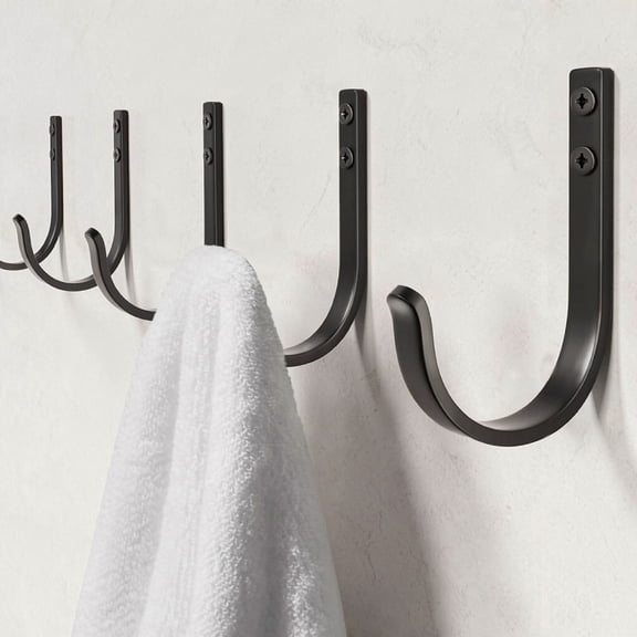 5 Pack Wall Hooks for Hanging Towel/Coat - Screw in Metal Hanger Wall Mount, for Outdoor, Closet, Door, Bathrooms, for Backpack, Robe, Black