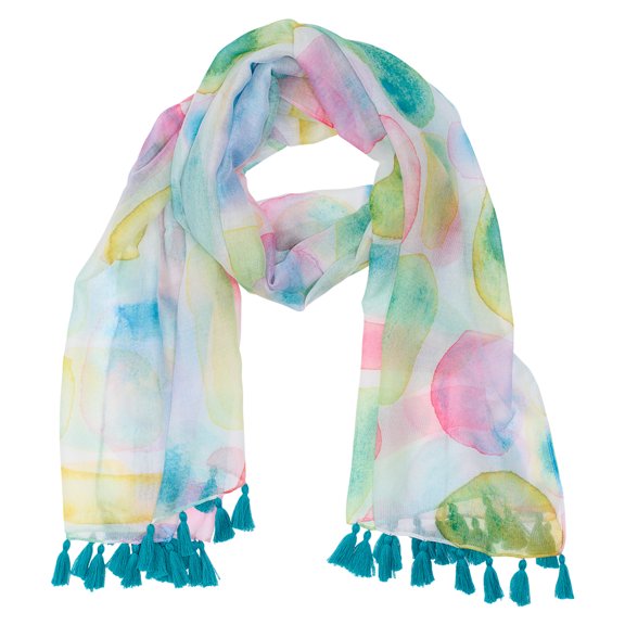 Heartfelt Women's Scarf Fashion Accessory Lightweight Sheer Beautiful Modern Watercolor Floral Design, Smooth Sea Glass
