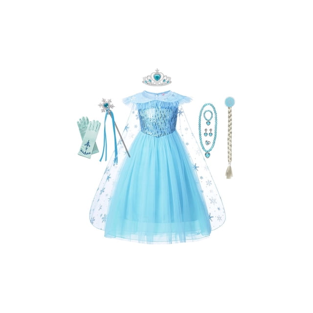 Disfraz de princesa Elsa, talla 3, con varita, corona, guantes y cuello