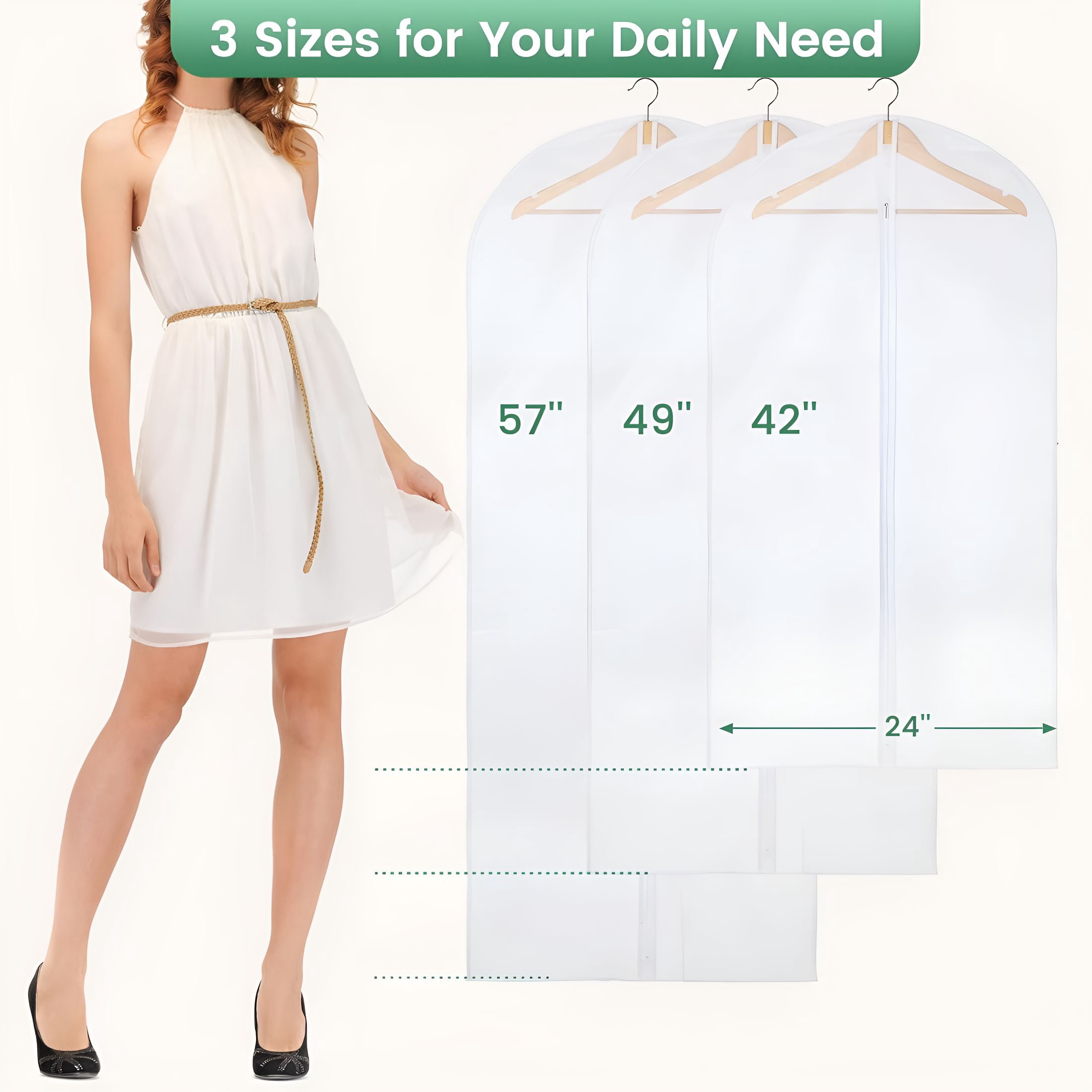 TELOLY 12 Pack Garment Bags for Hanging Clothes-Translucent Suit Bag for Closet Wardrobe Storage Travel-24"X 42"