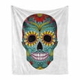 thumbnail image 1 of Sugar Skull Soft Flannel Fleece Throw Blanket, Folk Art Elements Featured Skull Day of the Dead Celebration Concept Print, Cozy Plush for Indoor and Outdoor Use, 70" x 90", Multicolor, by Ambesonne, 1 of 6
