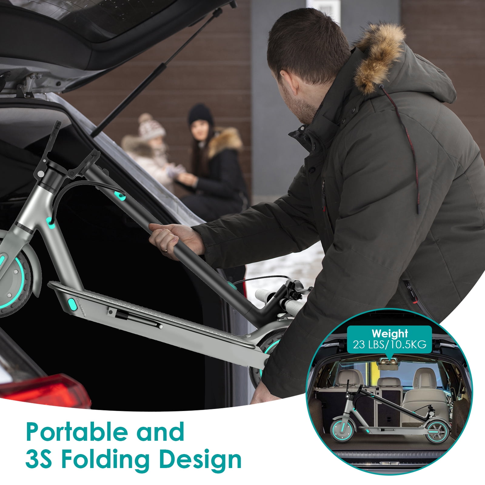 Electric Scooter HiQiS D8 350W 8.5' Foldable Scooter for Adults with APP and High Speed of 19MPH Blue
