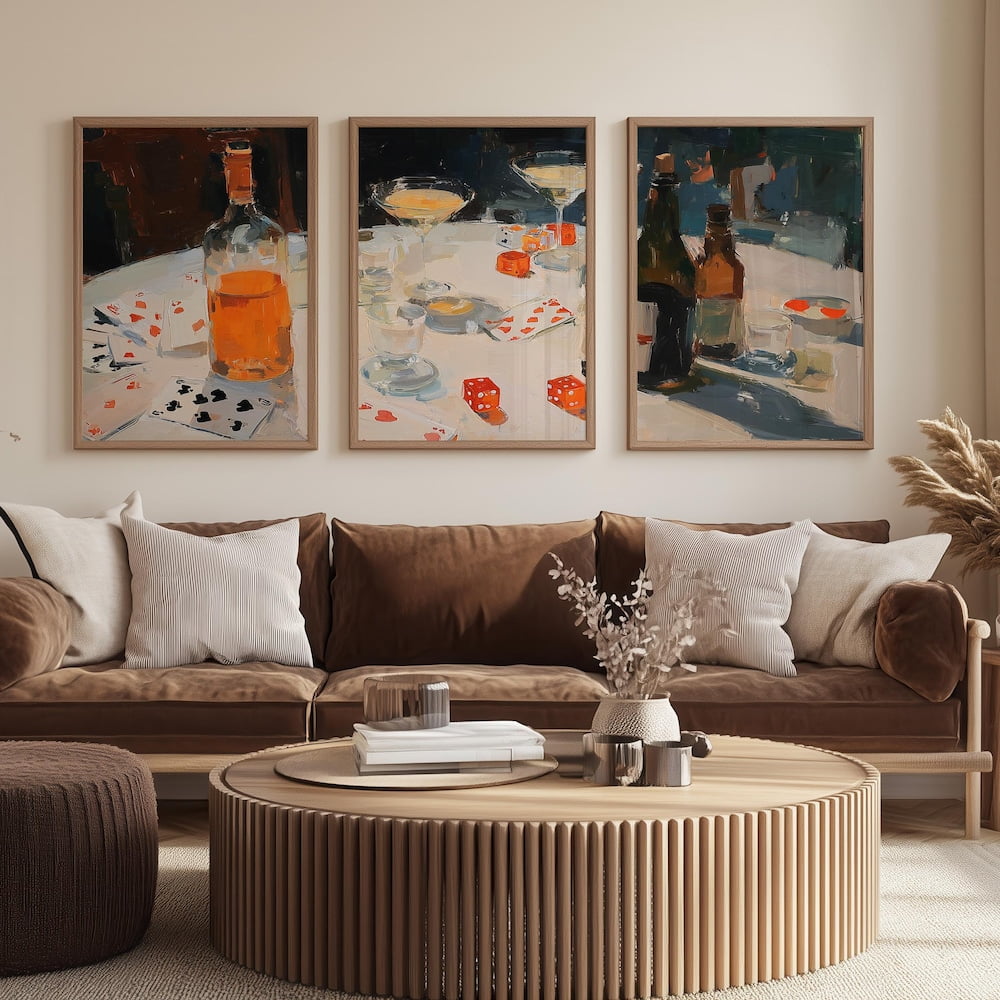Dinner Party Print Wall Art Bar Cart Decor Set 3 Unframed Paper Print 20x30