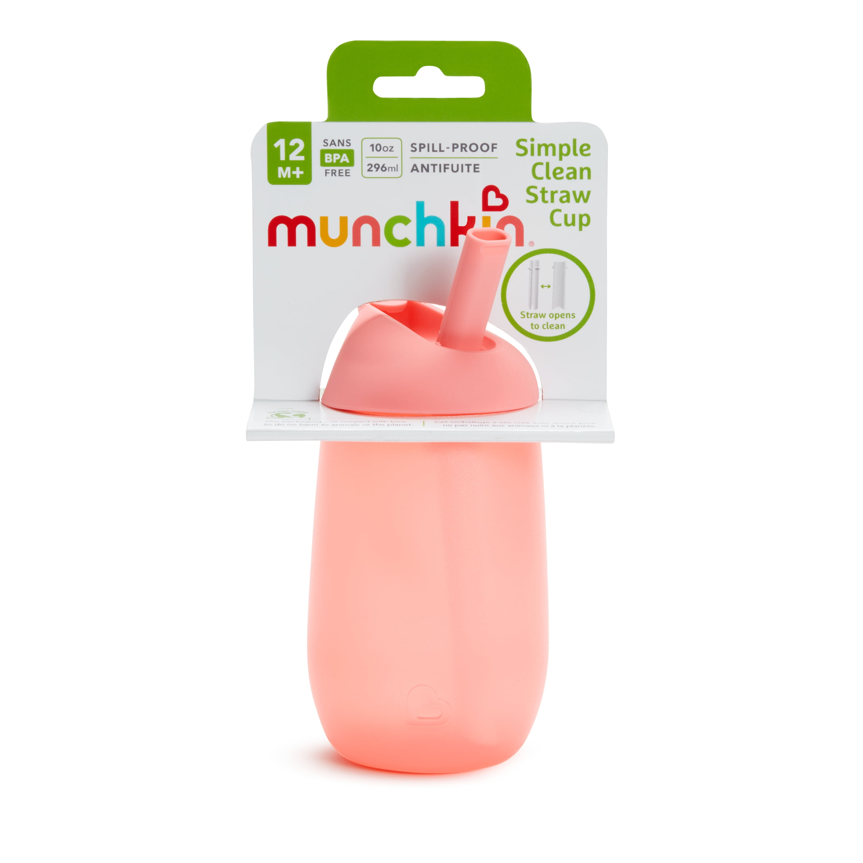 (2 pack) Munchkin® Simple Clean™ Toddler Sippy Cup, 10 oz, Pink/Blue, Unisex, 2 Pack