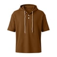 thumbnail image 5 of Men's Cotton Pullover Hooded Top Short Sleeve Casual Solid Color T-Shirt Hoodie Drawstring Loose Fit Summer Basic Streetwear Outfits Travel Essential | JASKFLY,Brown L, 5 of 7