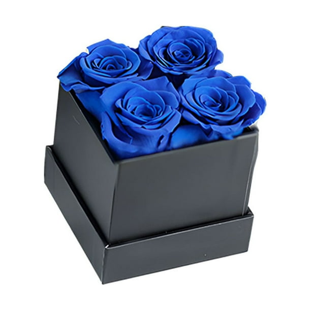 Caja de rosas preservadas Bewildely Flor eterna Ramo de rosas inmortales Multicolor Autoensamblaje Decoración de Boda Azul negro 4 cabezas