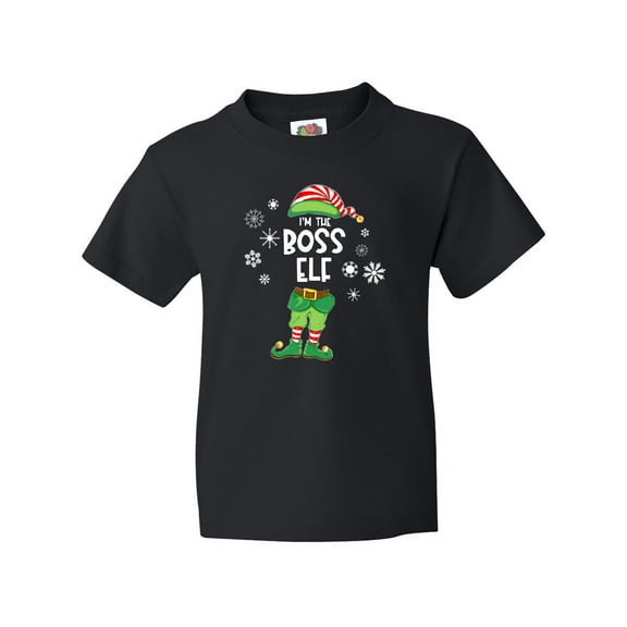 Inktastic Funny Christmas I'm the Boss Elf with Shoes and Hat Youth T-Shirt