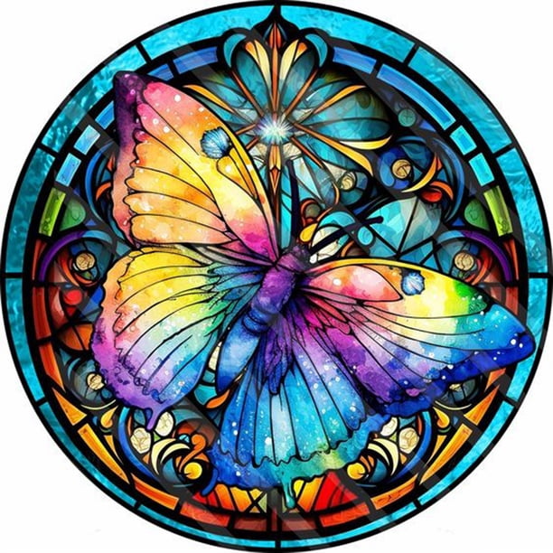 Pintura de diamante 5D DIY Taladro redondo completo Vitral Mariposa Decoración (NH3512) Hugtrwg Para estrenar