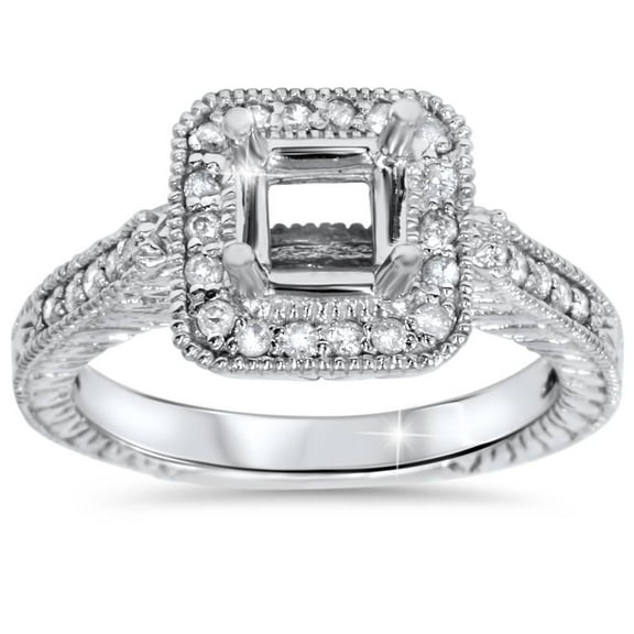 Pompeii 1/3ct Vintage Princess Cut Engagement Ring Setting 14K White Gold (G/H,I1-I2)