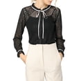 thumbnail image 3 of INSPIRE CHIC Women's Ruffled Collar Long Sleeve See Through Lace Button Down Shirt XS Black, 3 of 7