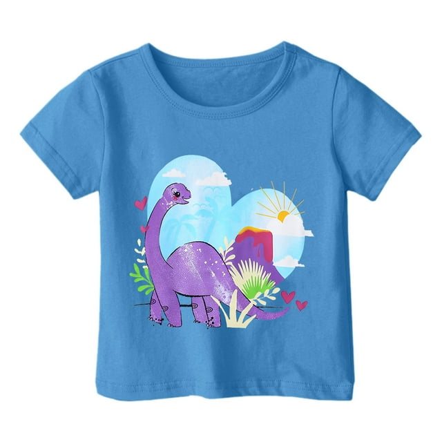 LUOGENLI T-Shirt pour Filles Garçon et Fille Mode Décontractée Imprimé Col Rond Ample Manche Courte T-Shirt Haut Chemises pour Filles 2025 Invitée de Mariage Bleu Ciel 2-3 Ans