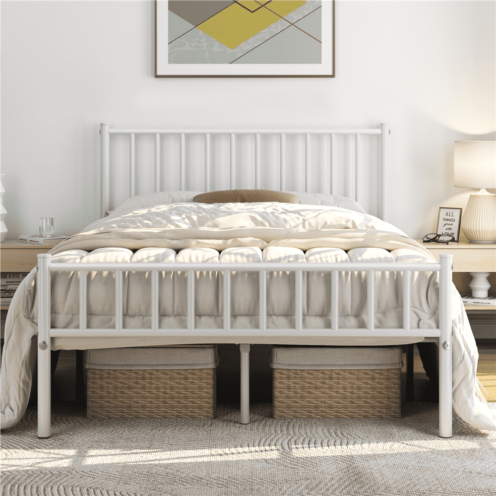 Renwick Metal Platform Full Bed with Spindle Headboard and Footboard for Adult, White