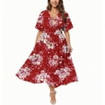 thumbnail image 2 of Brnmxoke Womens Casual Plus Size Summer Boho Dresses 2025 Elegant Dressy Swing Wrap Dress Floral Print Wedding Guest Dress with Pockets Watermelon Red,XXXXL, 2 of 6