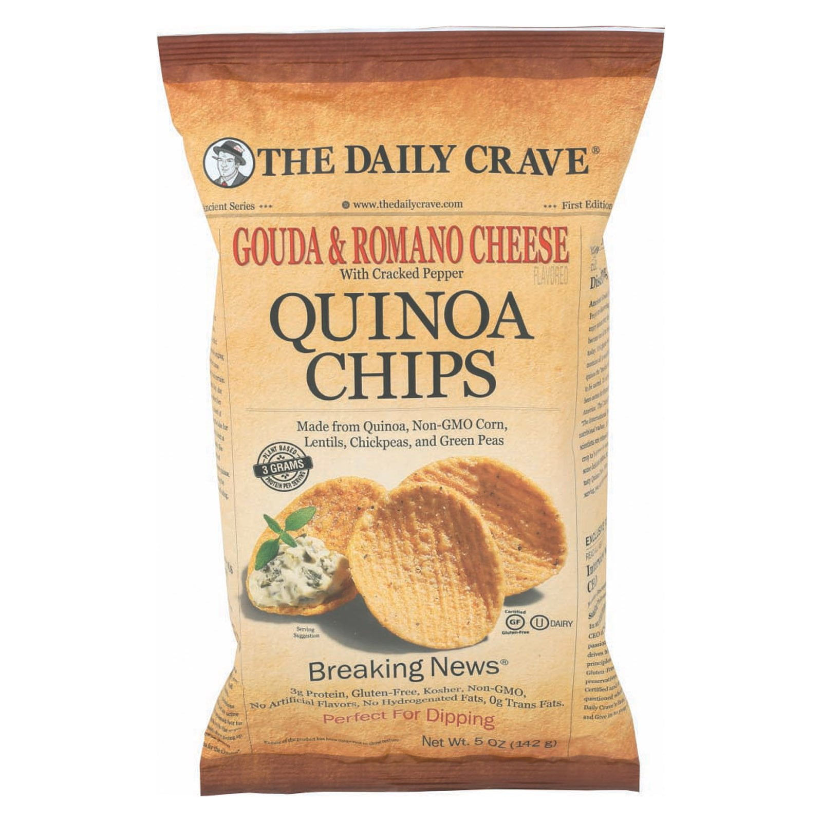 The Daily Crave Quinoa Chips Gouda & Romano Cheese 5 oz Bags Pack of