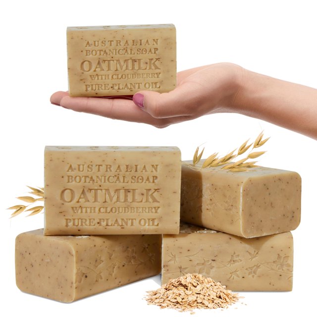 Jabón botánico australiano Leche de avena con mora de nube, barras de jabón de lujo de 6.6 oz enriquecidas con manteca de karité, adecuadas para hombres, mujeres y todo tipo de piel, paquete de 4