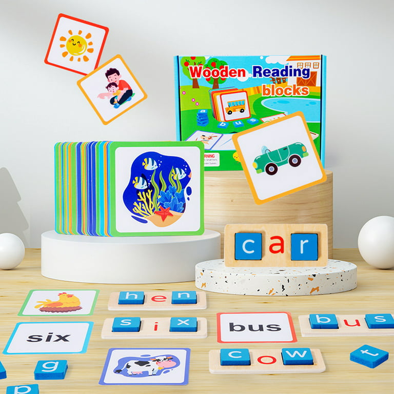 Juguetes de aprendizaje para ver y deletrear, constructores de palabras CVC  con palabras visuales, tarjetas flash para jardín de infantes, juguetes
