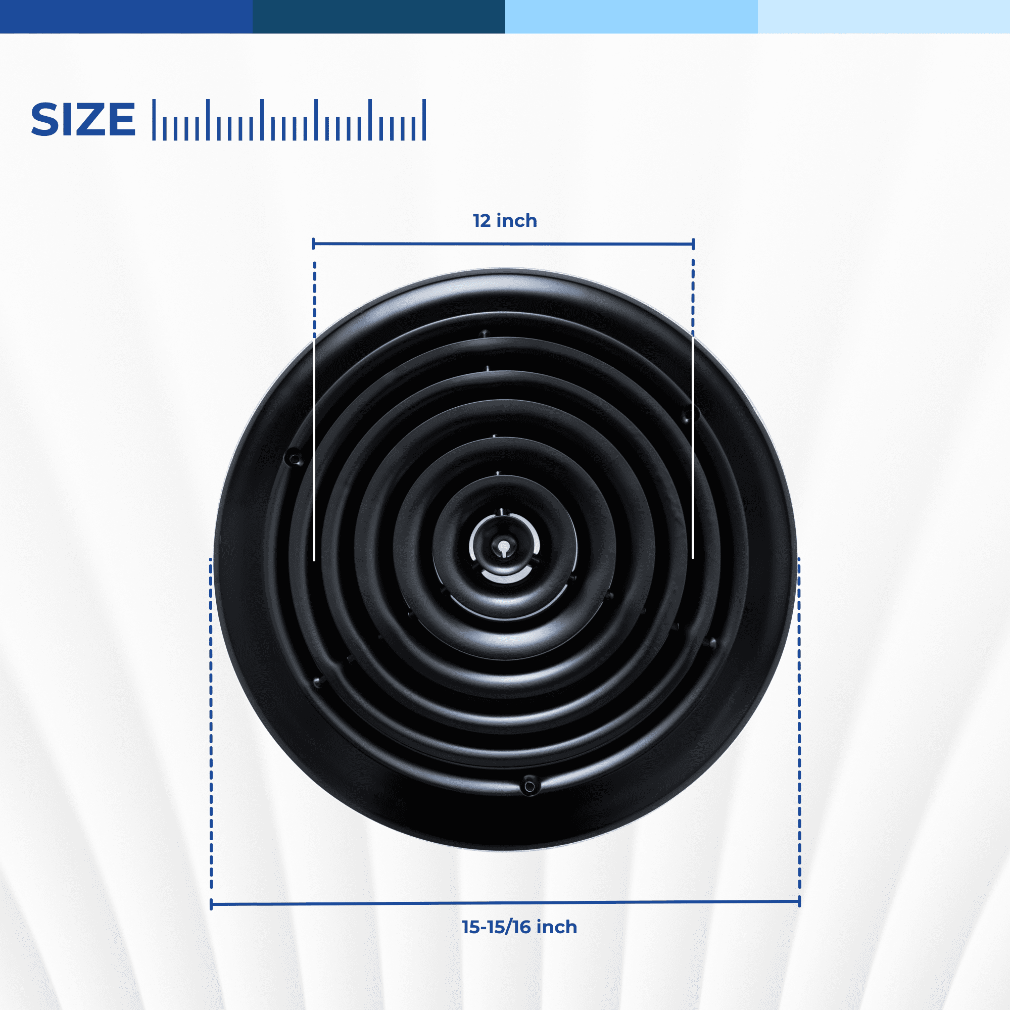 Fits 12 Inch Neck Air Duct | Steel Round Air Supply Diffuser for Ceiling by Handua | Round Diffuser Vent Cover | Black | Outer Dimension: 15-15/16"
