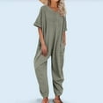 thumbnail image 5 of Women Solid Color V Neck Jumpsuits Half Sleeve Long Rompers Beam Foot Baggy Overalls Pants Women Romper Ladies Romper Jumpsuit Strapless Jumpsuits for Women Jumpsuit with Flare Pants Prom Jumpsuit, 5 of 5