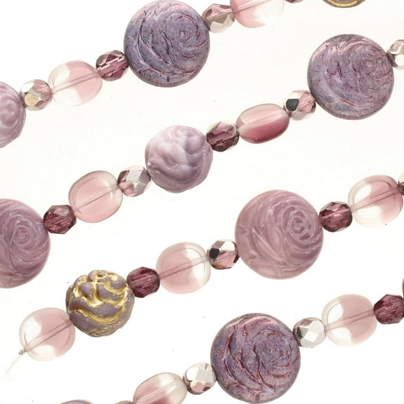The Beadsmith Czech Glass Strands - High Quality, Pressed & Table Cut Beads – 6 x 7-Inch Strands, 19 Beads Per Strand – Berry Roses Mix – For Jewelry Making, Decorations & DIY Crafts