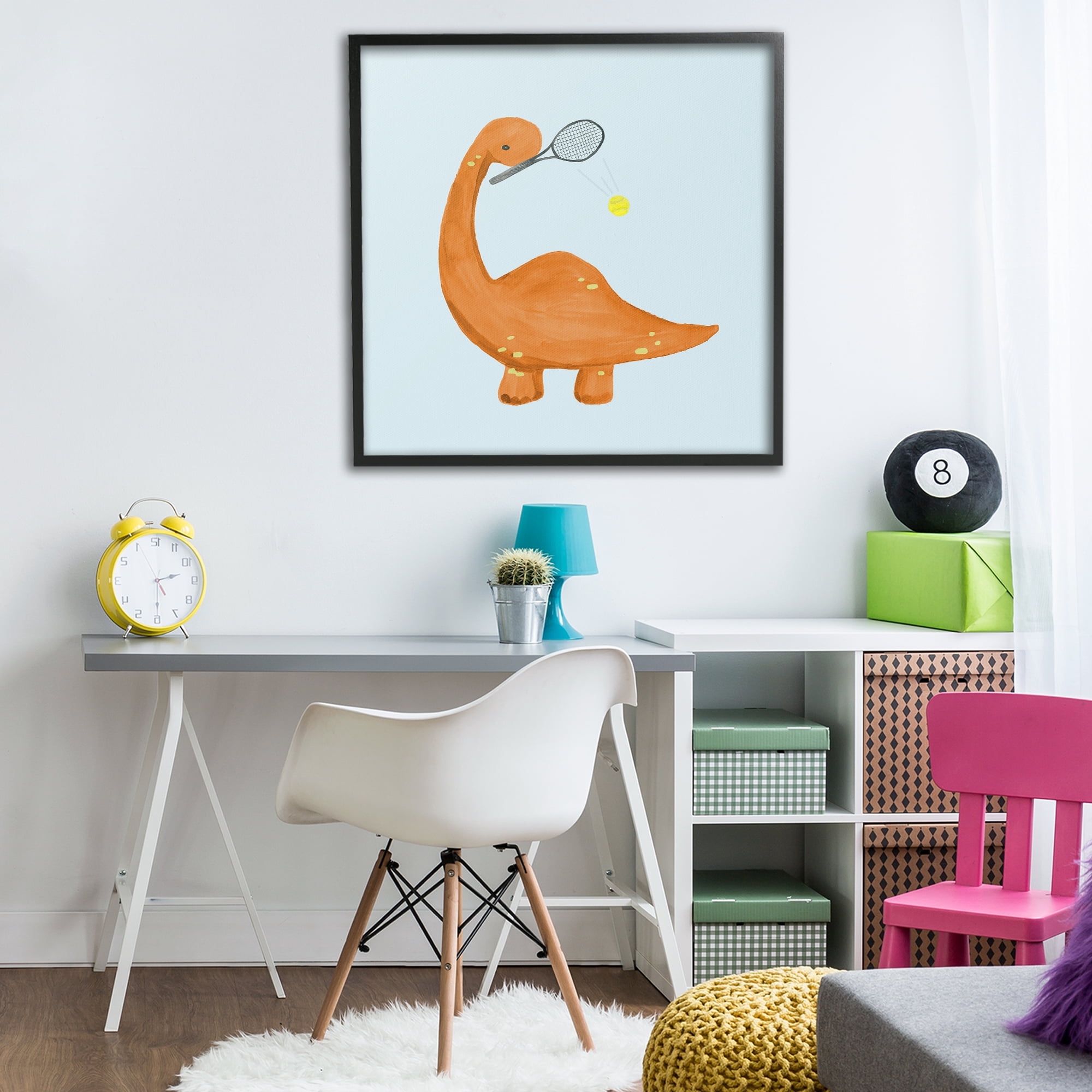 Stupell Industries Baby Dino Playing Tennis Black Framed Giclee Art, design by Lucille Price