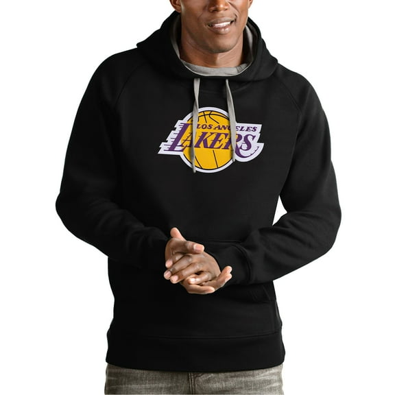 Men's Antigua Black Los Angeles Lakers Team Logo Victory Pullover Hoodie