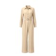 thumbnail image 4 of IUYRTFE Women Solid Color Long Sleeve Button Down Jumpsuit Wide Leg Pants with Pockets for Casual Daily Wear, 4 of 5
