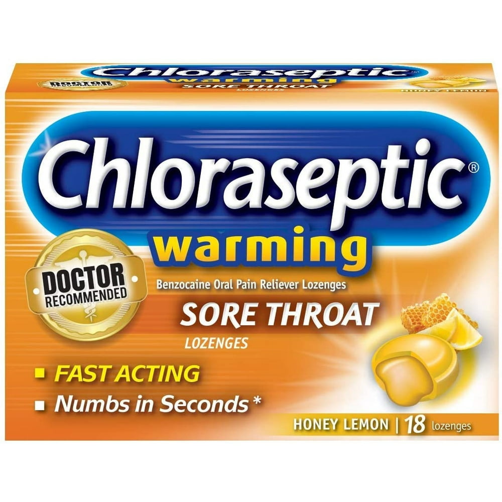 Chloraseptic Sore Throat Warming Lozenges Honey Lemon 18 Each (Pack of