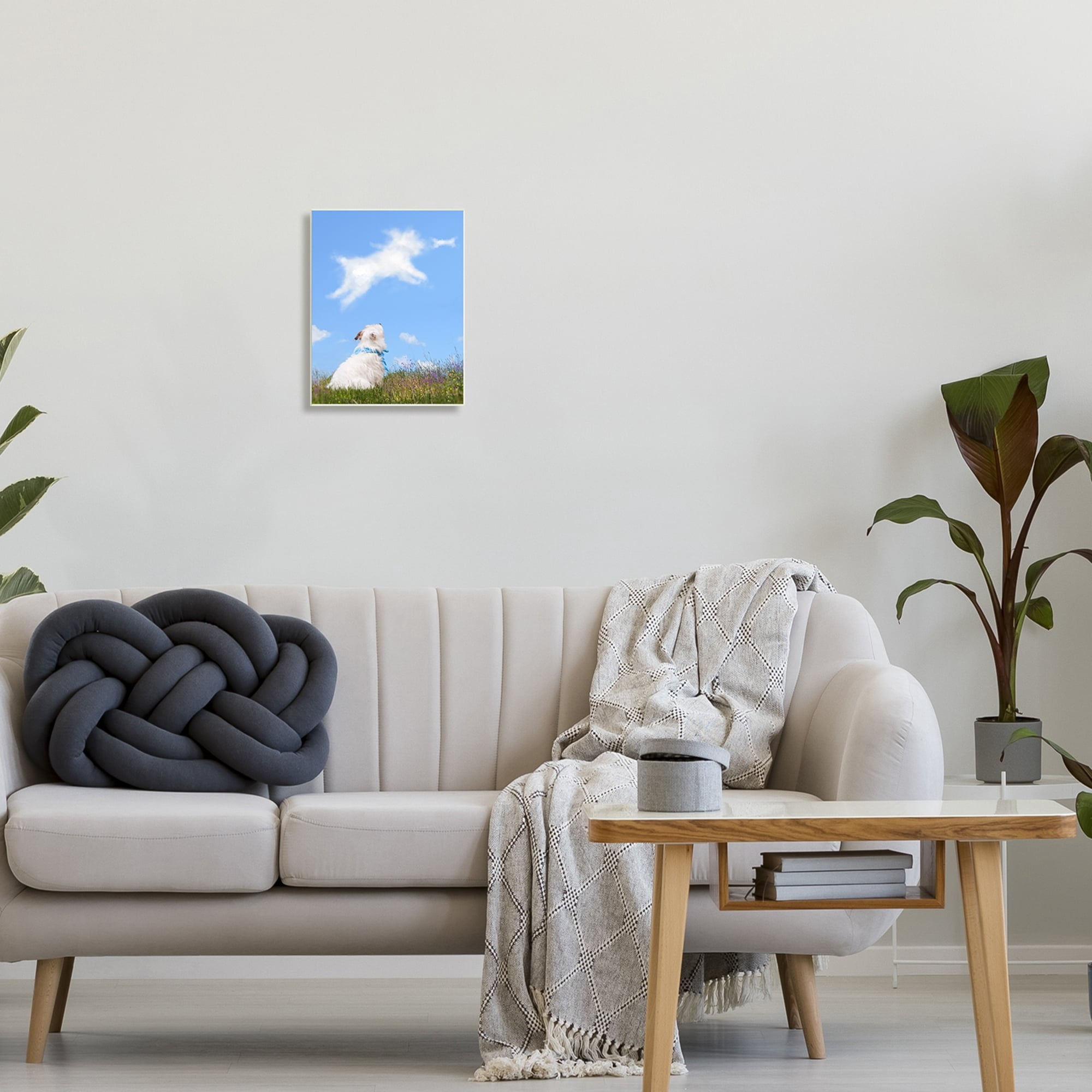 Stupell Industries White Dog Watching Shaped Clouds Chasing Bone Graphic Art Unframed Art Print Wall Art, Design by Michael Quackenbush