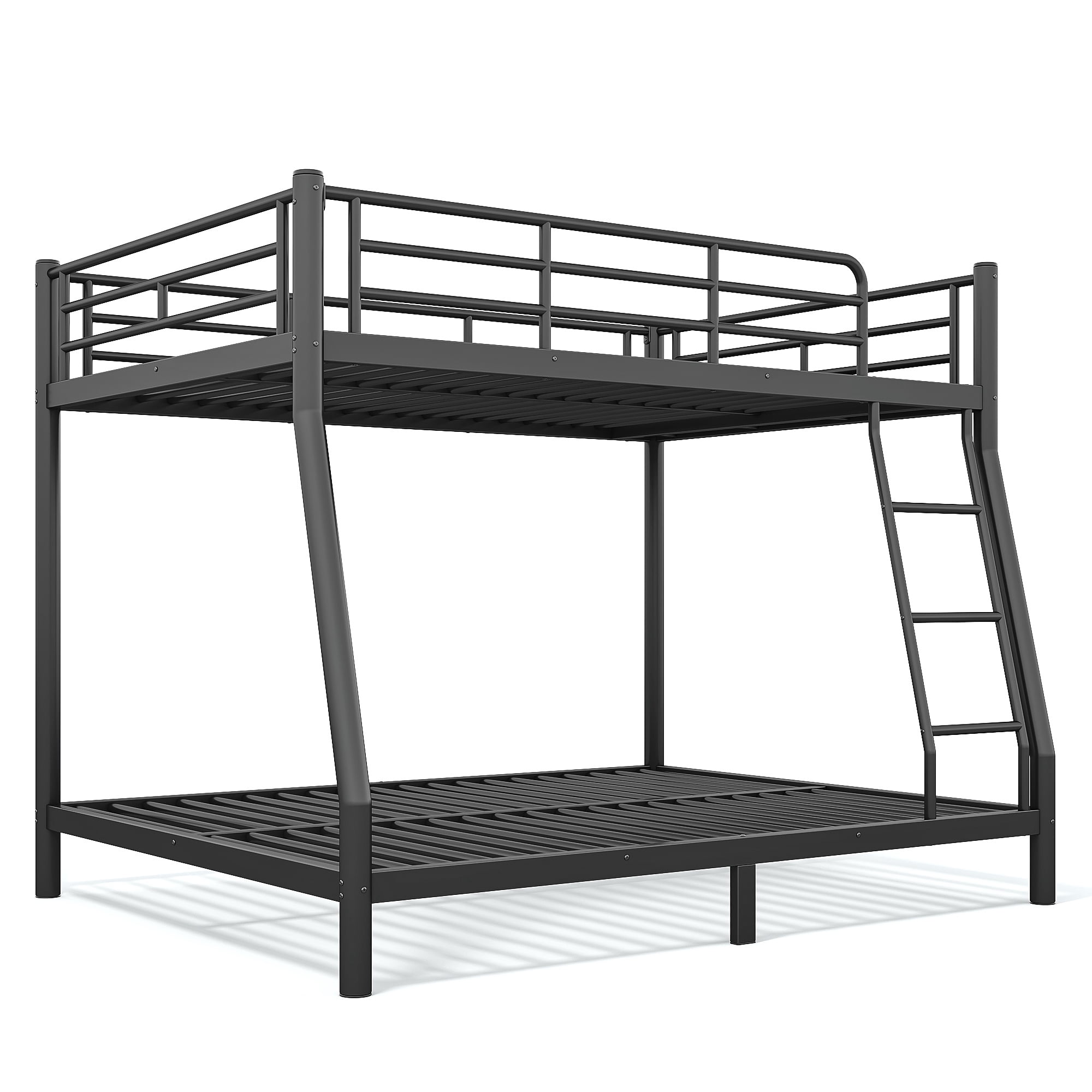 GARITIN Full XL Over Queen Size Metal Bunk Bed 82.4 Inch, Bunk Bed Frame with Ladder and Guardrails for Teens Adults, Black
