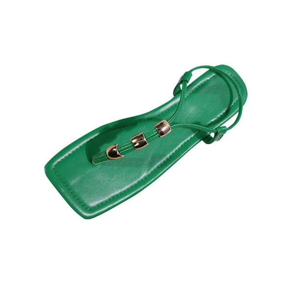 CQONEPT Women Rhinestone Sandals T-Strap Buckle Bohemian Pearl Crystal Flat Sandals Comfort Elastic Strap Dress Sandals Thong Sandals with Strappy for Women Summer Wedding Green Size 8.5