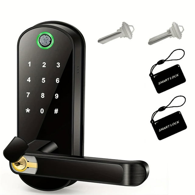 Serrure de Porte Intelligente à Empreinte Digitale avec Application, Télécommande, Wi-Fi Sans Clé, Serrure à Écran Tactile Numérique NFC, IP67, Étanche, avec 2 Cartes IC, Résistante à la Corrosion