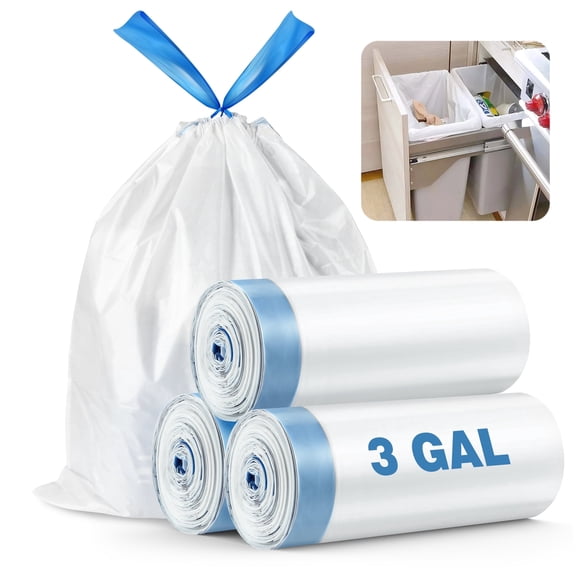 3 Gallon 1.6 Mil 60 Counts Strong Trash Bags Garbage Bags, Bathroom Trash Can Bin Liners,Leak-Proof Small Plastic Bags for Home Office Kitchen, White