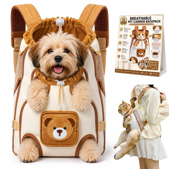 Dog Front Carrier Chest, Hands-Free Leg-Out Pet Travel Bag, Cute Breathable Yellow Basket Animal Backpack with Adjustable Buckle and Drawstring for Small Medium Dogs