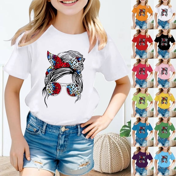 SOFTCCLO Girls T shirts Short Sleeve Crewneck Fashion Print Graphic Tees Casual Soft Layering T-Shirts for Girls 3-4Y