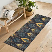 Yayeee Runner Rug for Bedroom 2'x6' Machine Washable Hallway Non Slip Mat, Navy Blue Art Pattern