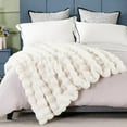 thumbnail image 3 of Striped Plush Faux Fur Throw Blanket, 620GSM Super Soft Fuzzy Blanket Warm Thick Cozy Throws Milky Fluffy Blankets for Sofa Couch Bed Living Room, 54x72 inches, Ivory White, 3 of 5