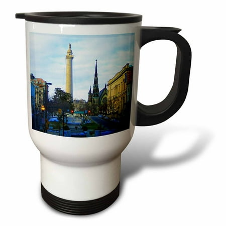 3drose, Washington Monument and Mount Vernon Place United Methodist Church, Baltimore, 14oz Stainless Steel Travel Mug