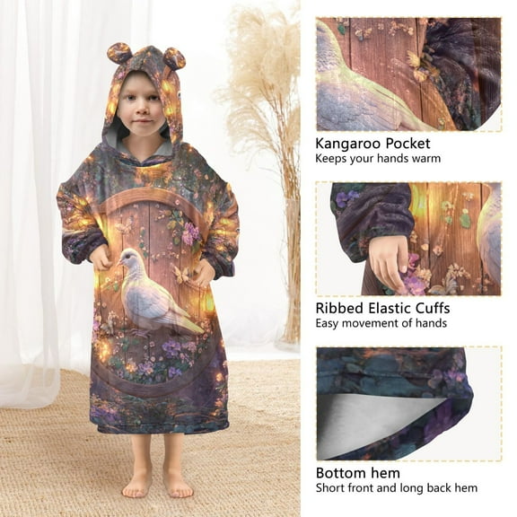 YAZAOO Kids Wearable Blanket Hoodie Warm and Cozy Serene Songbird Flannel Sweatshirt