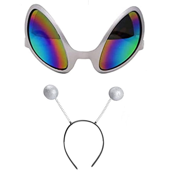 TUWAFE Alien Headband and Glasses Martians Headband Glitter Head Boppers Sunglasses Alien Costume Accessories