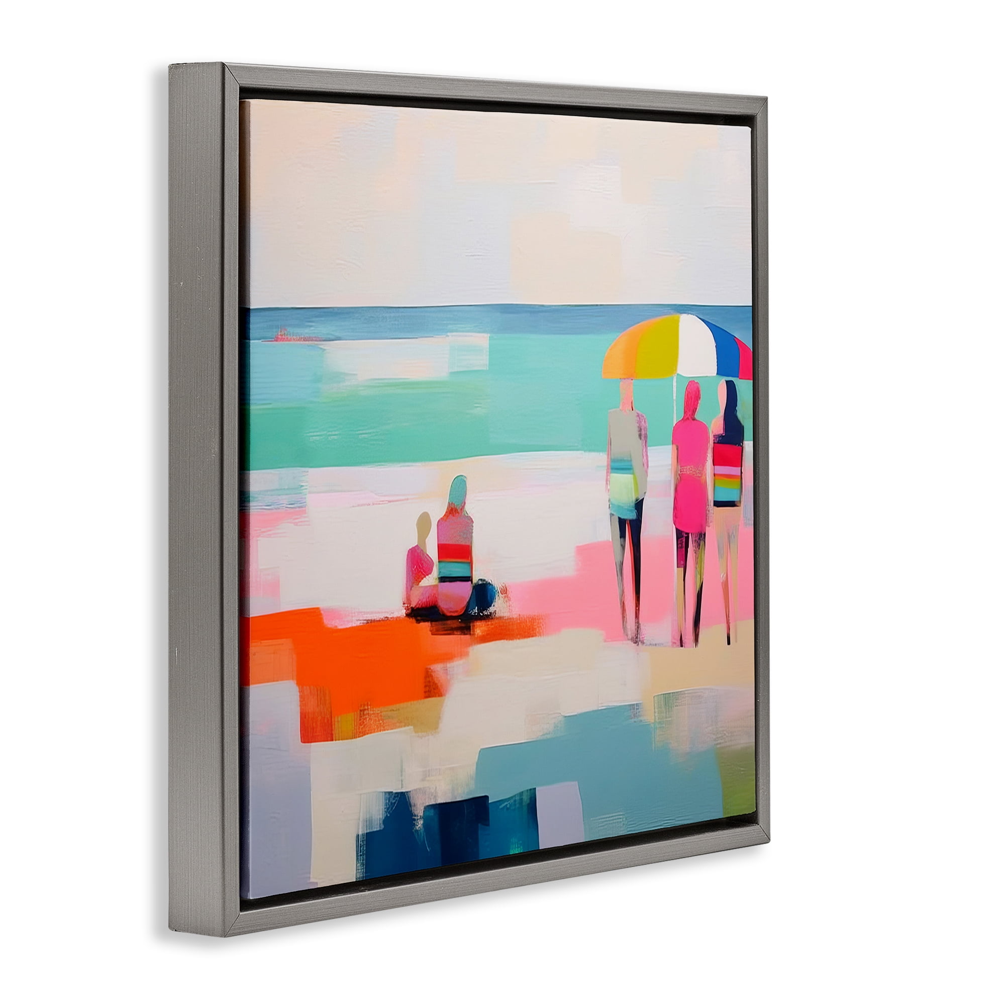 Stupell Industries People on Beach Abstract Novelty Painting Gray Floater Framed Canvas Art Print Wall Art, 18 x 18