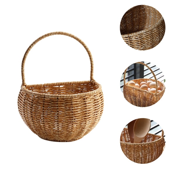 Omeite Kitchen wall mounted egg basket rattan hanging onion ginger garlic storage basket flower basket