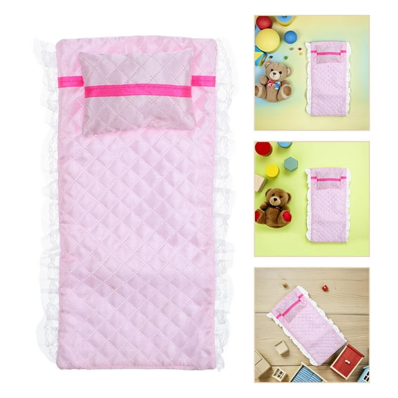 FOLOYORI Dollhouse Sheet Set Pink Cotton Fabric Tiny Dollhouse Items 2Pcs