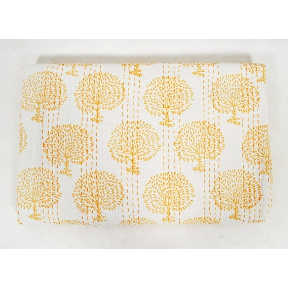 Indian Hand Block Print Kantha Quilt Bedding Bedspread Blanket Cotton Throw Vintage Gudari Queen Size