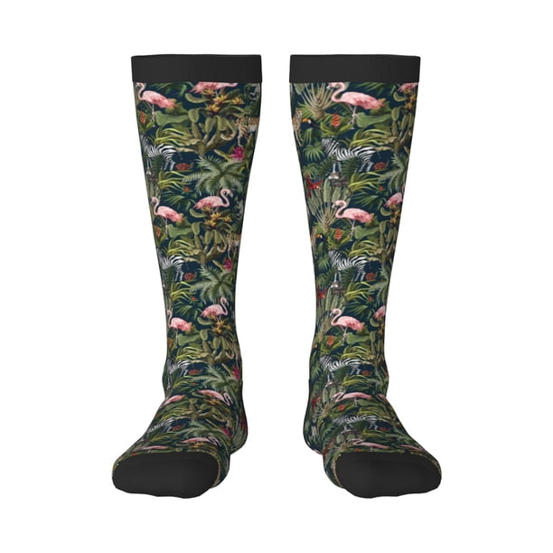 Balery Flamingos And Palm Leaves Calcetines novedosos Calcetines deportivos Calcetines hasta la rodilla Calcetines de algodón Calcetines originales y geniales