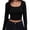 Black, variant on Women Crew Neck Knitted Crop Shirt Long Sleeve Low Cut Basic Solid Tee Sexy Cutout Blouse Top Streetwear