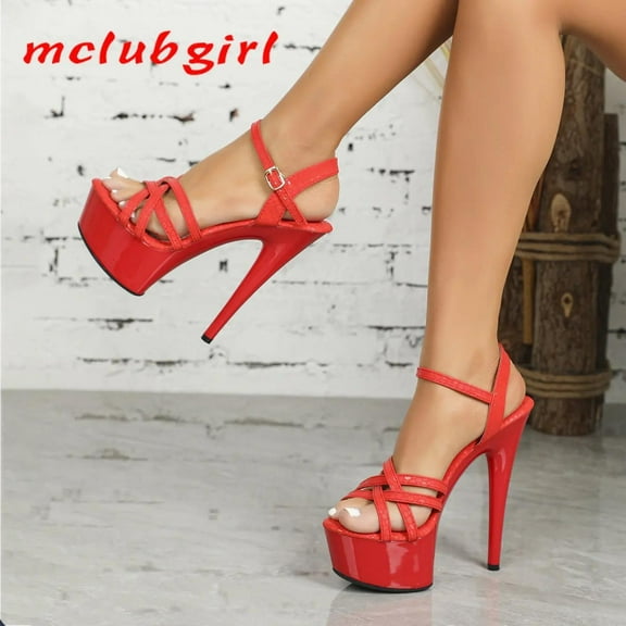 2025 Spring Women Clear Heels Sexy Platform Sandals Slipper 15cm Girls Shoe for Party Club Sandals Red Black